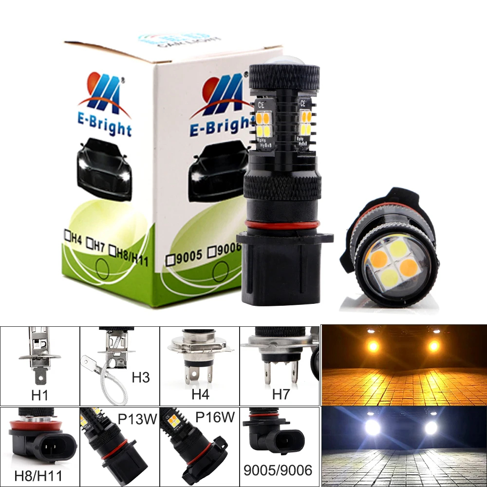 1 шт 12V светодиодный туман светильник фары H11 H3 H1 H4 H7 9005 9006 H8 P13W H16 P16W 3030 16 SMD белый +