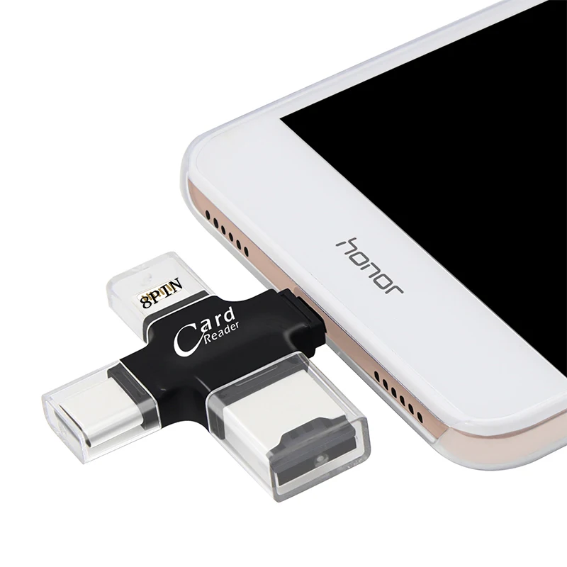 Kismo 4 в 1 OTG Устройство для чтения карт памяти Micro SD TF USB Type C адаптер iPhone X 8 7 6 Plus S8 S9 Note