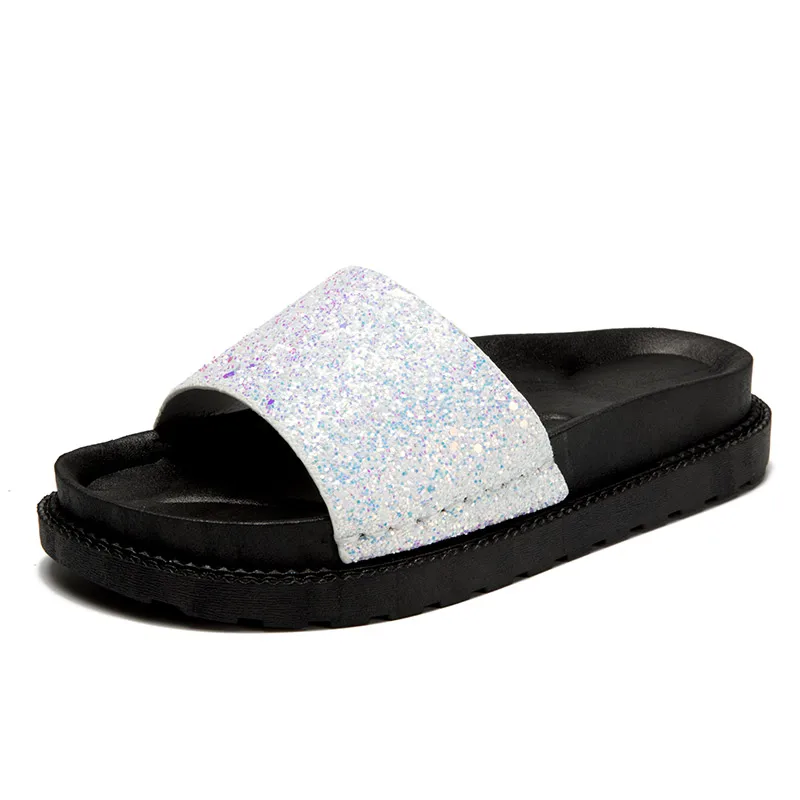 Повседневная обувь на платформе коллекция 2019 года блестящие шлепанцы летняя