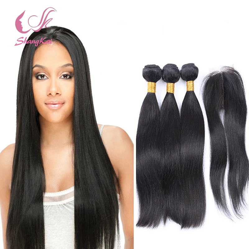 Unprocessed Brazilian Virgin Hair 3pcs Lot With Closure 100g/Pcs Human Silk Straight |