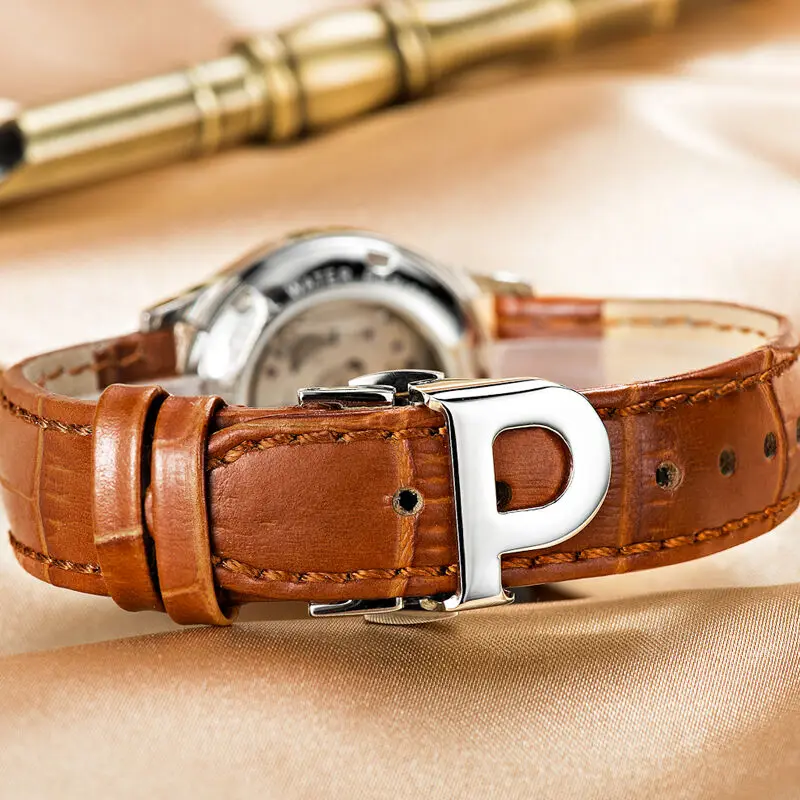 Женские часы с циферблатом 27 мм Parnis Coffee и золотыми сапфировыми кристаллами Japan