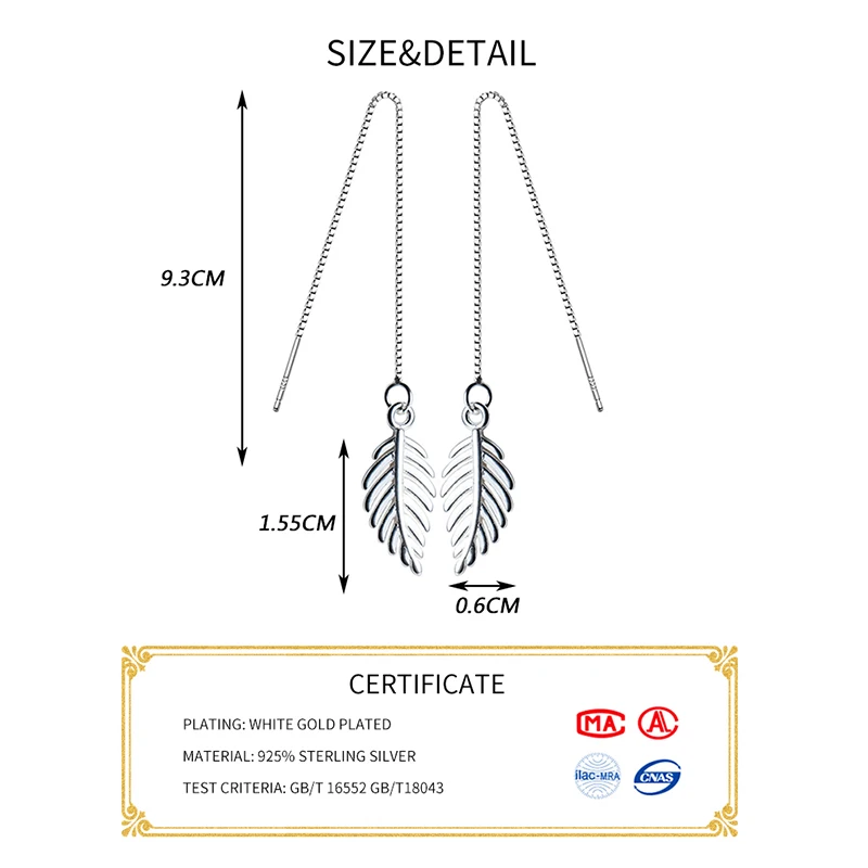 INZATT, настоящее 925 пробы, серебряная цепочка, с кисточкой, элегантные листья, Висячие серьги для женщин, милые, вечерние, минималистичные, хорошее ювелирное изделие, подарок