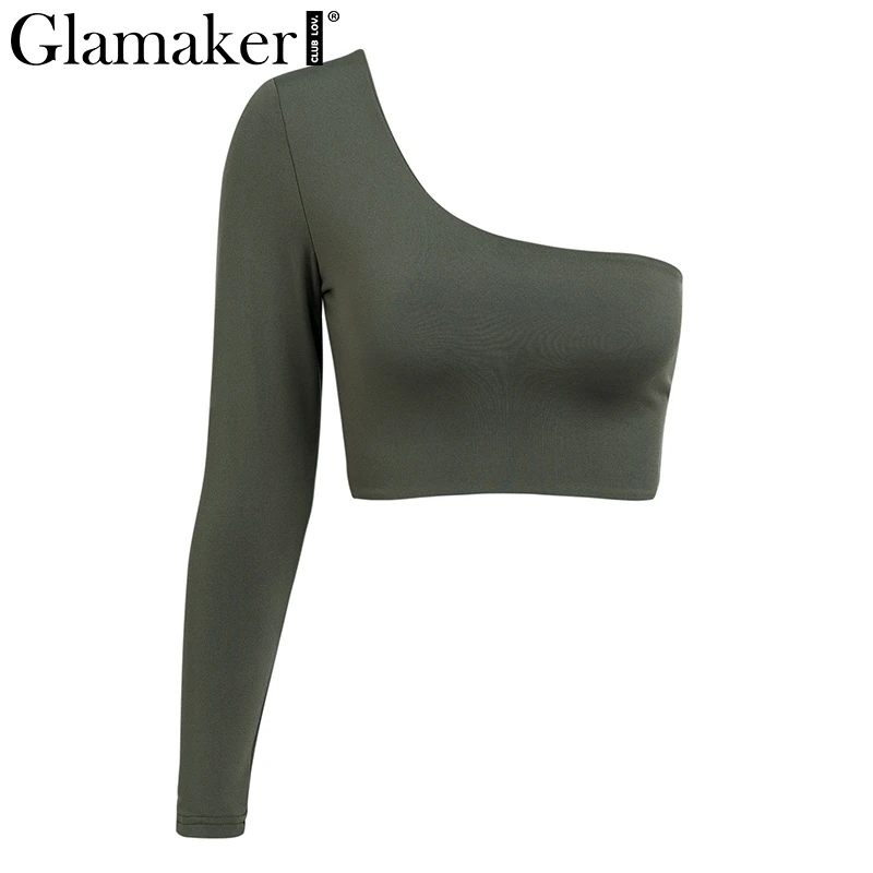 Армейский зеленый Glamaker, красные облегающие укороченные топы с открытыми плечами, сексуальные женские уличные топы на одно плечо, летние женские вечерние топы, Клубные топы, камзол - Цвет: Армейский зеленый