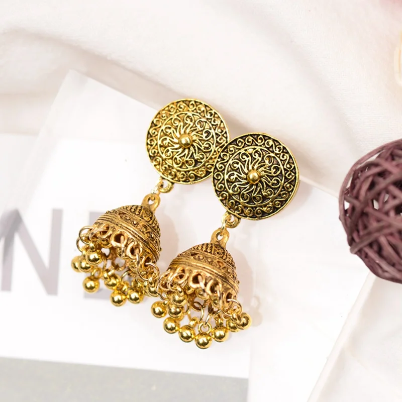 DOUVEI этнические золотые Jhumka Jhumki Висячие серьги для женщин Boho висячие серьги «фонарь» Ретро ювелирные изделия индийские ювелирные изделия HXE080