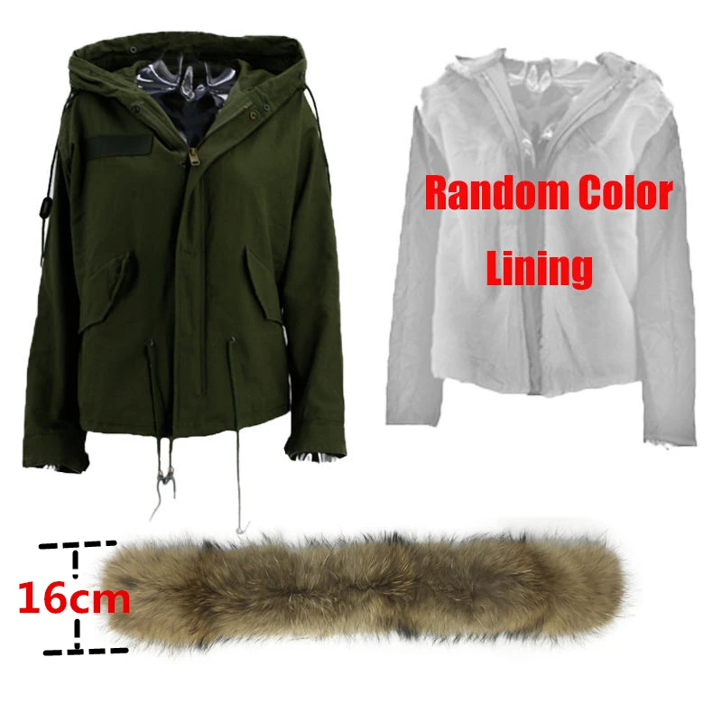 Random Color 16cm Толстовки с капюшоном из натурального меха, модная Женская Роскошная куртка с большим воротником из меха енота, пальто с капюшоном, новинка, теплые парки, зимние куртки - Цвет: Random Color 16cm