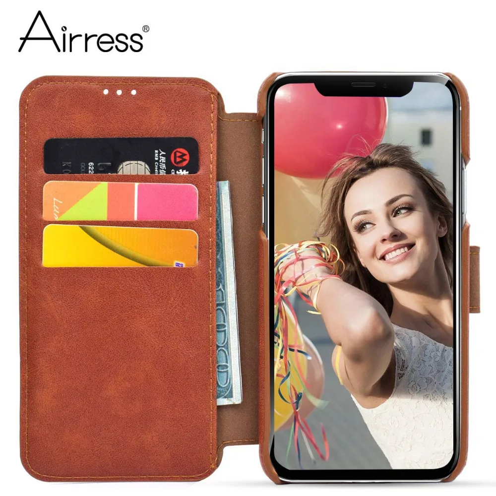 Airress роскошный кожаный кошелек чехол для iPhone X 8 7 плюс 6 S слот Кредитные карты