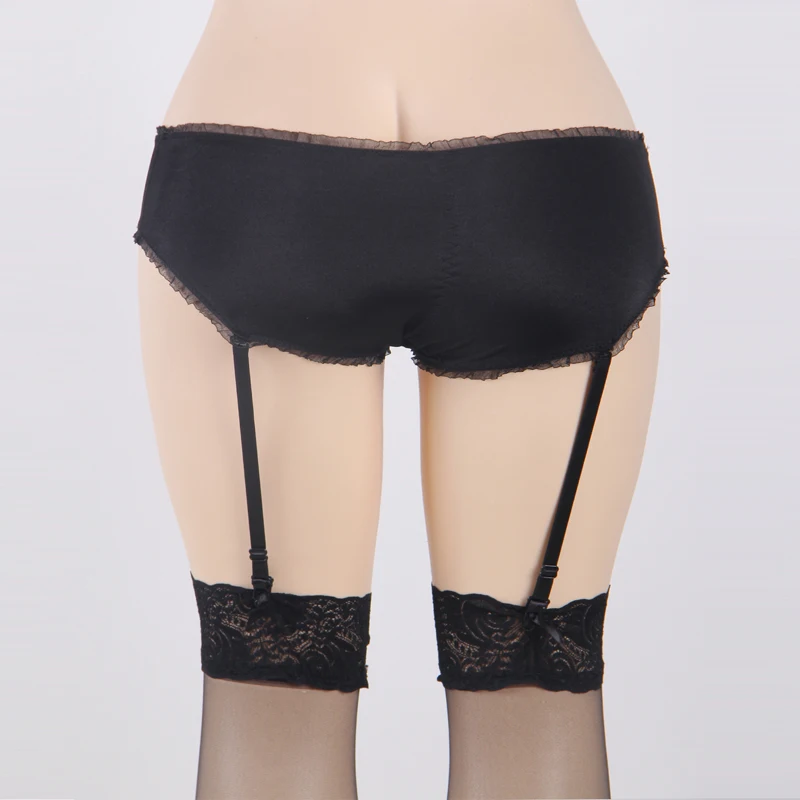 Vrouwen Ondergoed Underwear Women Panties With Garter Black M XL 2XL 3XL Mid Rise Solid Open Briefs Sexy Bow P5088 | Женская одежда