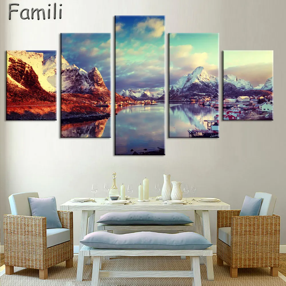 5 шт. холст здание Норвегия fjord габор горы здания панорама домашний декор печать