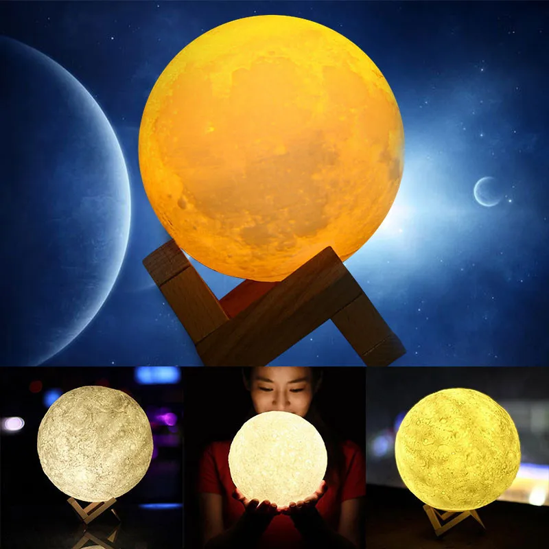 Светодиодный ночсветильник с 3D рисунком Луны лампа аккумулятором и сенсорным
