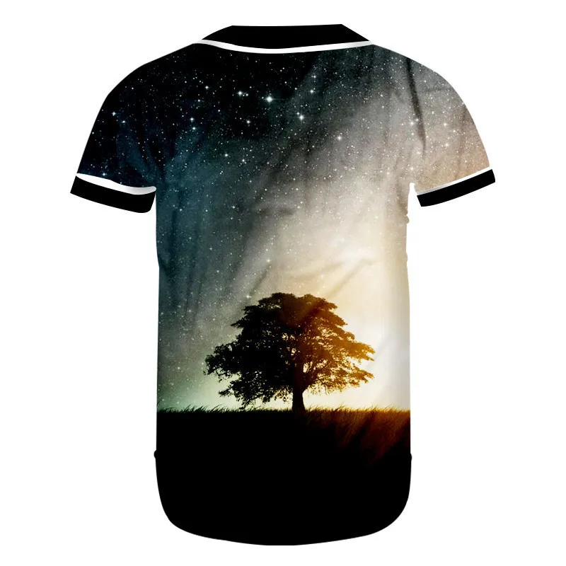 OGKB Women Hip Hop Rock Tshirt With Button Print Nightfall Tree 3d Baseball Femme O Neck Tee Shirts Unisex Tops Clothes | Женская одежда