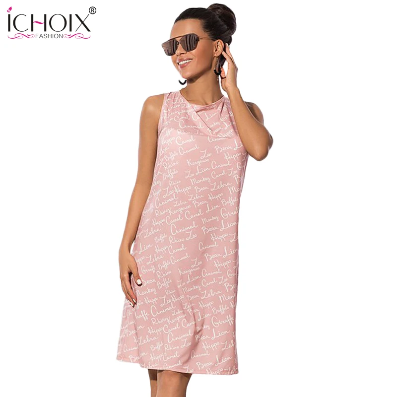 Модные летние женские платья с буквенным принтом 2019 пикантное шифоновое платье