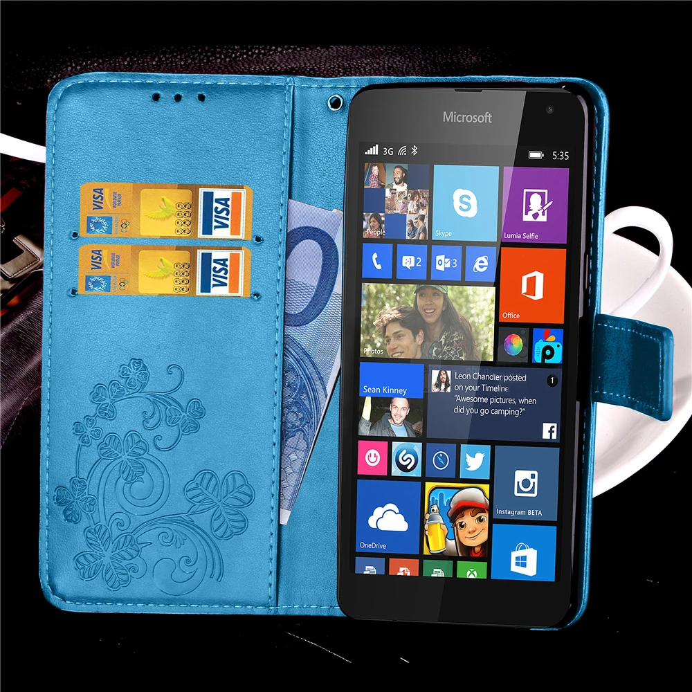 Чехол для Microsoft Lumia 535 откидной кожаный чехол телефона с отделениями карт задняя