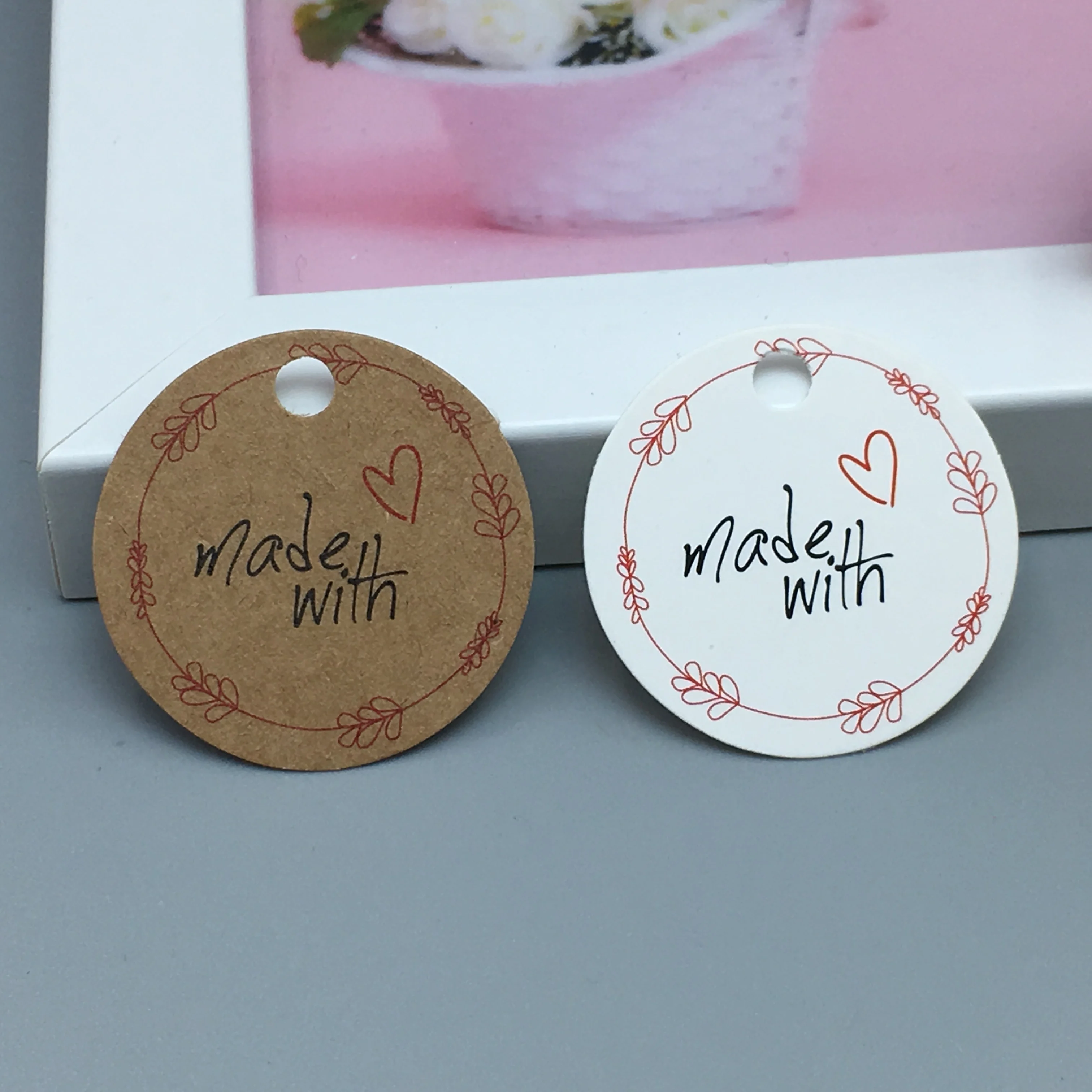New design 500pcs/Lot Kraft Small Hang Tag Cards diamater 3cm Handmade Gift Price Decoration Labels For Jewelry/Packing Boxes | Украшения и