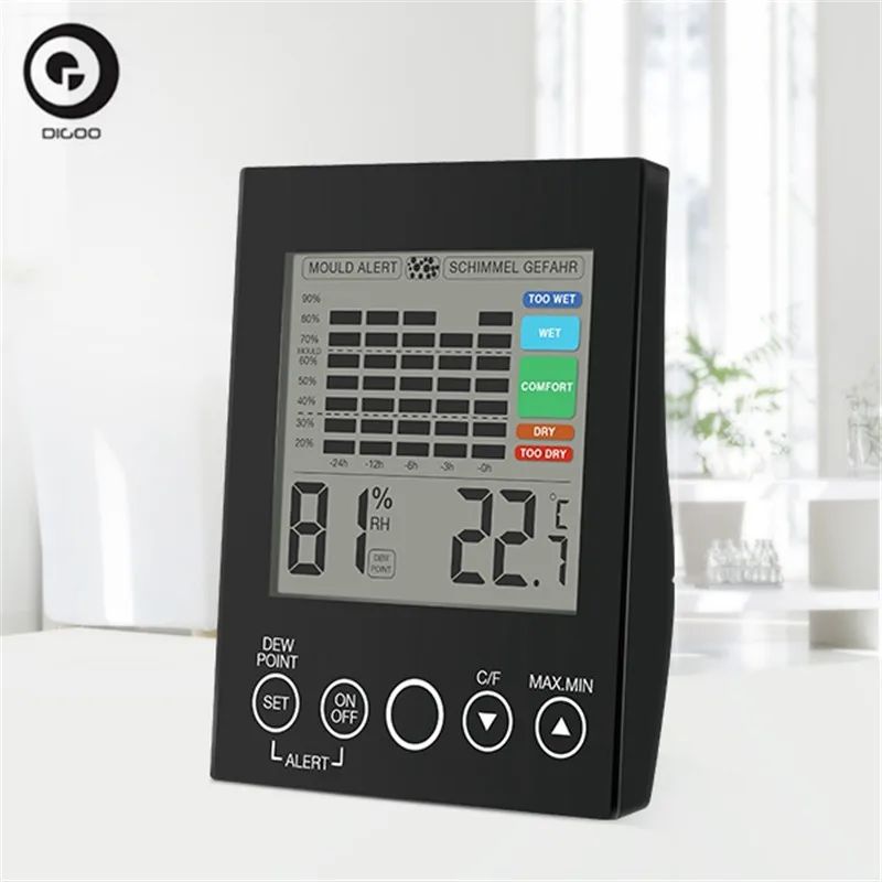 Digoo DG-TH2048 домашний комфорт Крытый светодиодный датчик температуры и влажности Датчик плесень оповещение Gefahr детектор