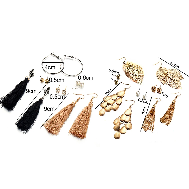 6Pairs/lot Charm Imitation Pearl Heart Big Circle Tassel Leaf Stud Earring Set Elegant Kolczyki Bisuteria For Women | Украшения и