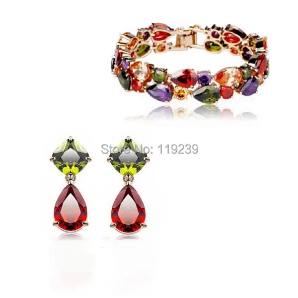 GS6 Mona Lisa Items Rose Gold Color Vintage Colorful AAA Cubic Zircon Necklace Bracelet Earrings Women Fashion Jewelry Sets | Украшения и