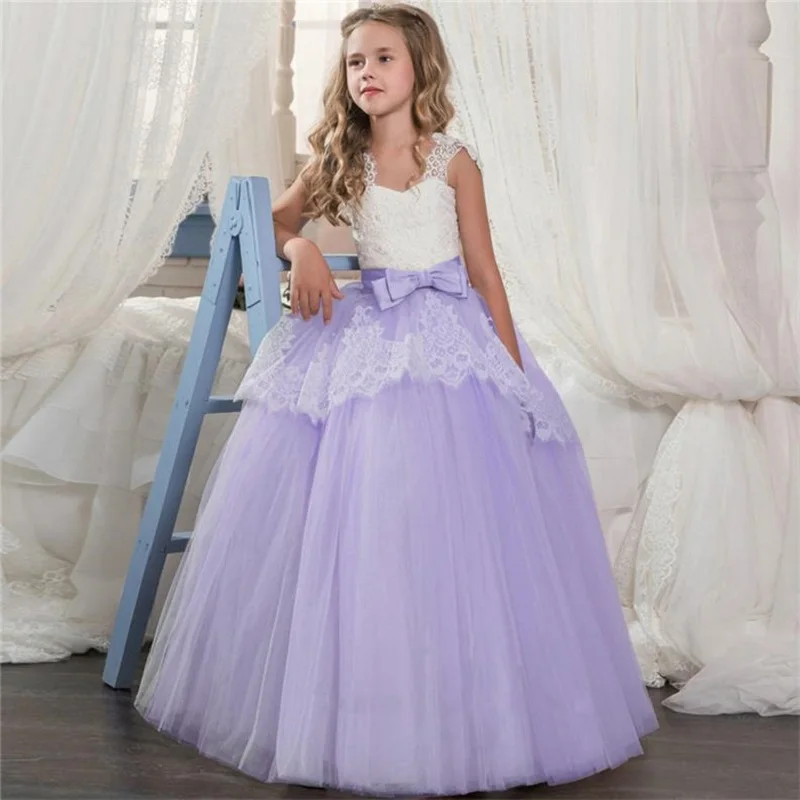 Lace Girls Kid/Children Pearl Pink Flower Girl Dresses First Communion Dress for Wedding Bridesmaid and Birthday Formal Party | Детская