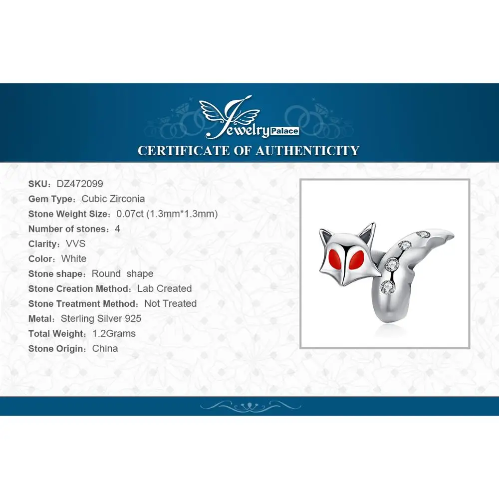 JewelryPalace серебряные бусины 925 пробы талисманы лиса животных Бусины Подходят модные браслеты ювелирные изделия для женщин девочек DIY ювелирные изделия
