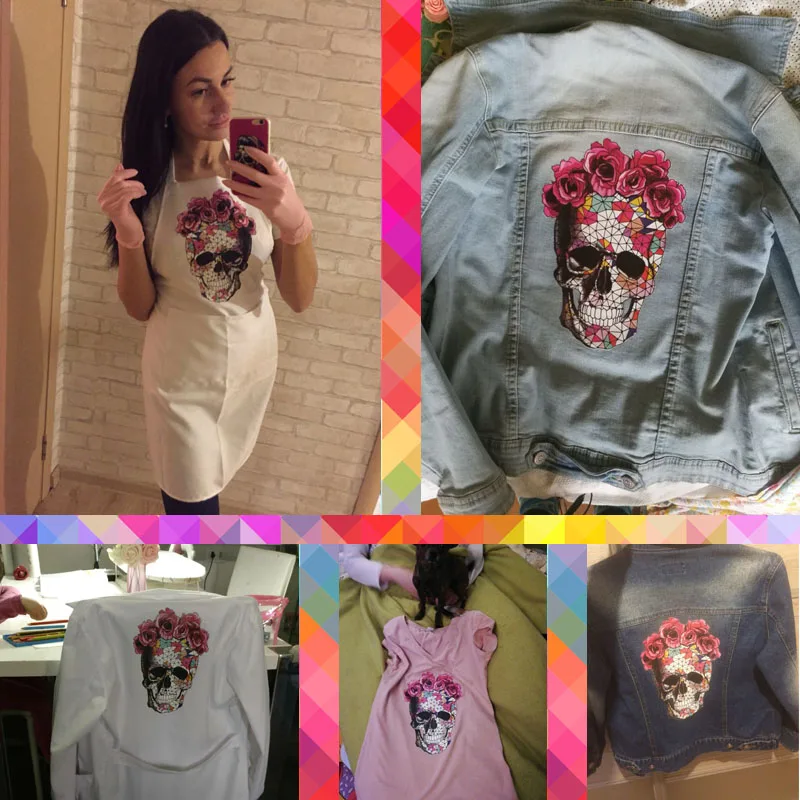 Мозаика Роза наклейка с изображением скелета 26*18 см патч Diy футболка толстовки и джинсовая куртка термотрансферные нашивки для одежды