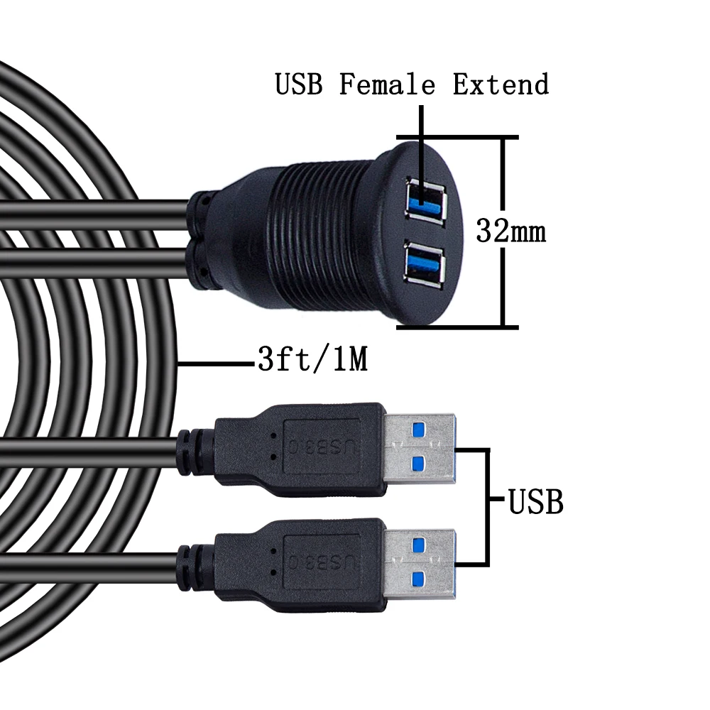 1 м Dual USB 3 0 заподлицо Удлинительный кабель с 2 портами (стандарт Порты и разъёмы