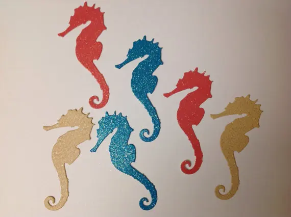 

teal, coral and cream glitter sea horse scatter beach wedding birthday bridal baby shower Table decor scrapbook favors