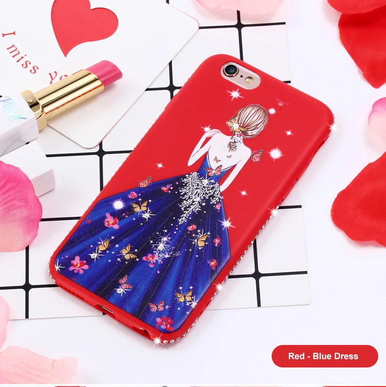 Case For apple iphone 5 5s 6 6s 7 8 Plus Fashion Crystal Diamond Sexy Dress Girl Painted Back Cover X Shell Capa |