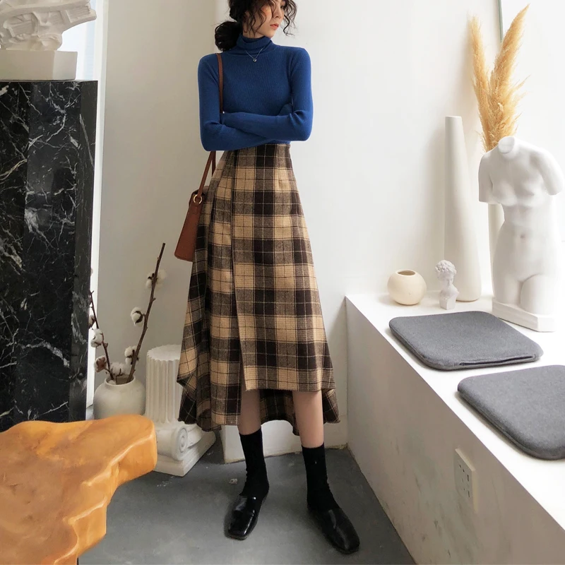 

long kilts fashion korean harajuku lolita preppy chic skirts Vintage Plaid S=