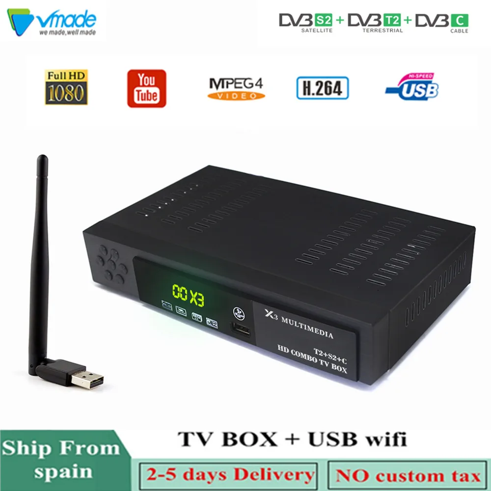 Vmade новейший полностью HD DVB T2 S2 DVB-C наземный спутниковый комбо ТВ приемник H.264 1080 p