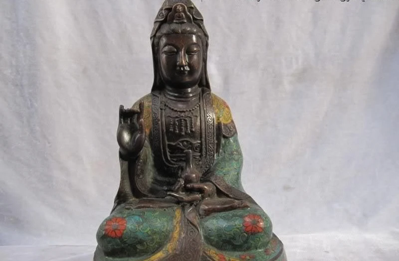 China Folk temple 100% Pure Bronze cloisonne Bodhisattva Kwan-Yin Hold bottle | Дом и сад