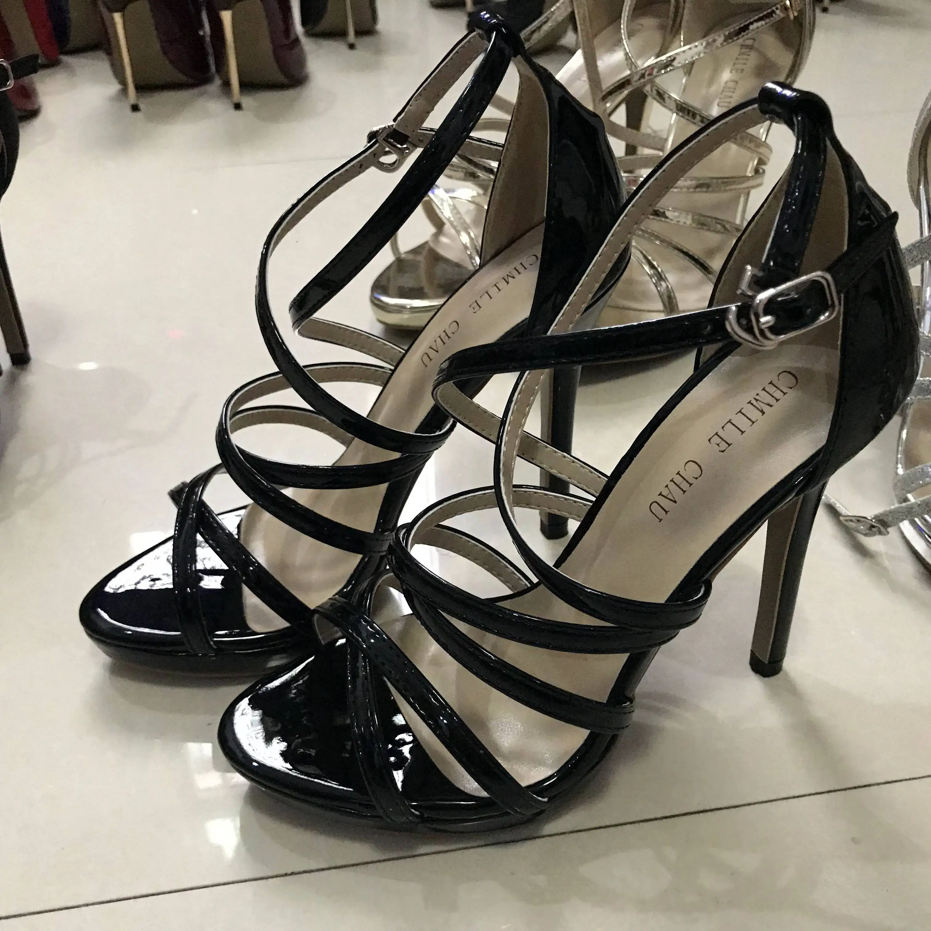 

Women Stiletto Thin High Heel Sandals Sexy Ankle Strap Open Toe Patent Fashion Party Bridals Ball Lady Shoe 0640A-4