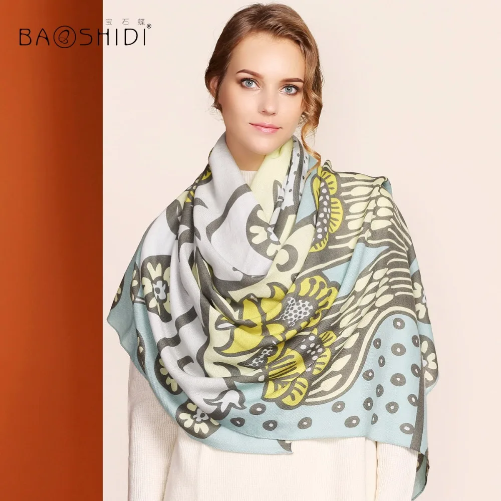 Женский Длинный шарф BAOSHIDI из 100% шерсти роскошный бренд элегантная шаль