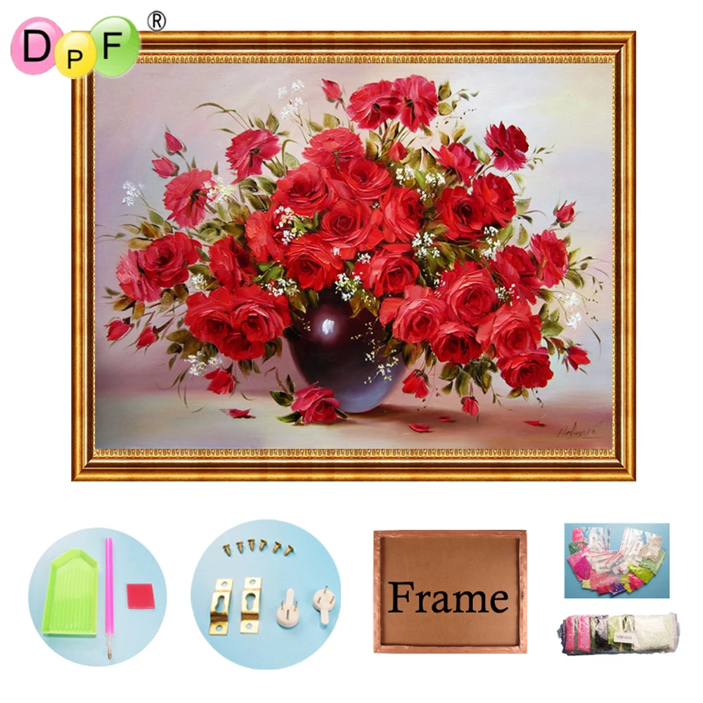 DPF Алмазная вышивка красная роза с рамкой алмазная живопись крестиком наборы