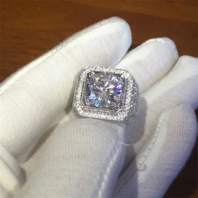 Choucong роскошное мужское кольцо круглое 4ct 5A циркон кристалл белое золото