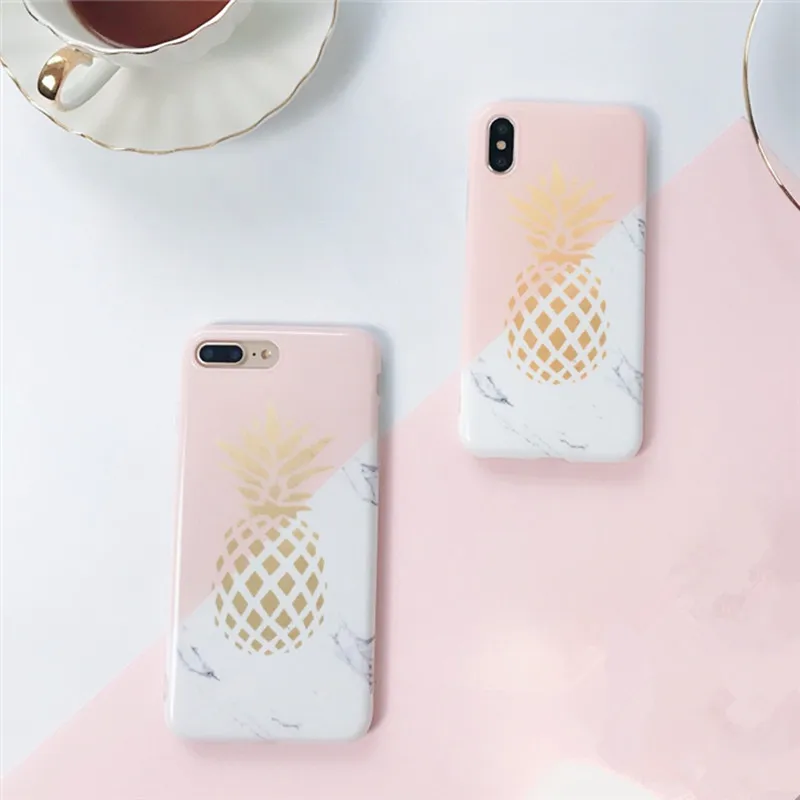 Stelllife Модные Золотые Мраморные чехлы для телефонов с ананасом iPhone 8 Plus capa гладкая
