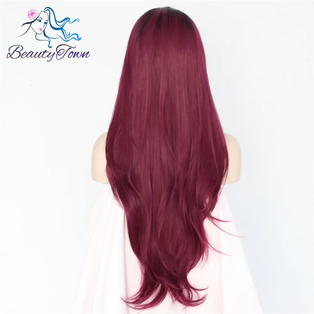BeautyTown черный Омбре Бордовый Красный Glueless термостойкие волосы Perruque синтетические кружевные Передние Вечерние парики для женщин макияж на каждый день