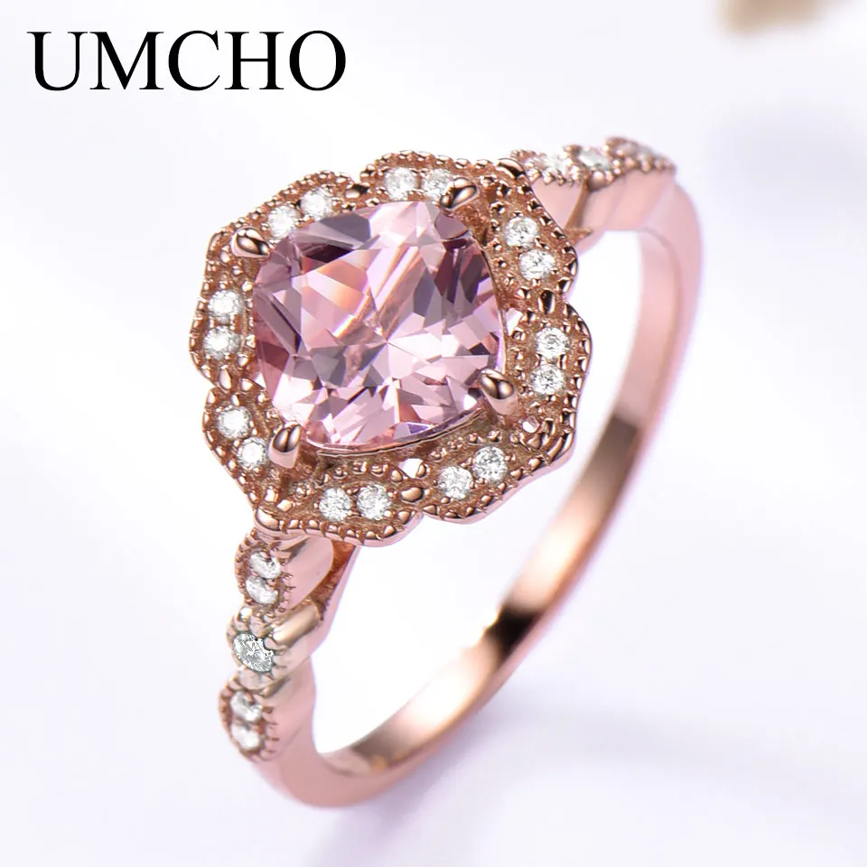 

UMCHO Created Nano Morganite 925 Sterling Silver Rings Charm Flower Rings For Women Engagement Anniversary Gift Fine Jewelry