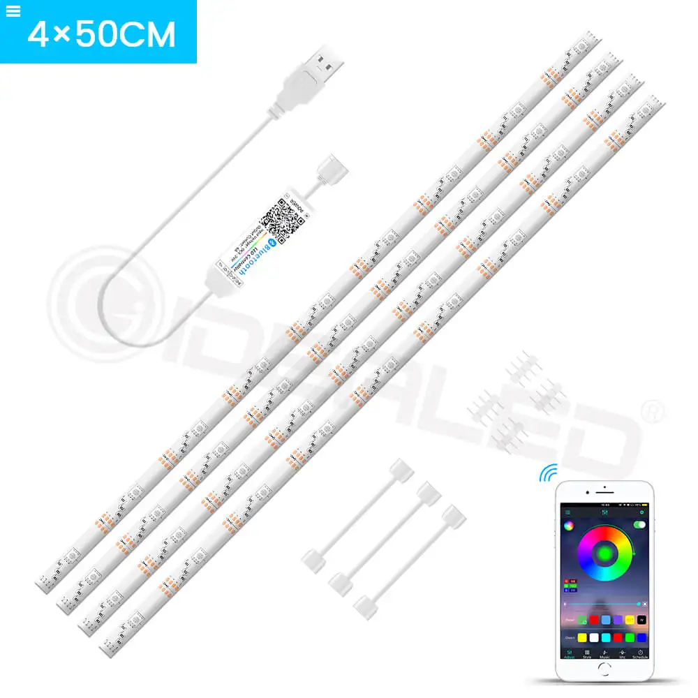 4 x 0.5m ТВ светодиодные полосы света приложение RGB цвет сменный для 40-60 дюймов HD tv 6.6ft USB питание 5 в Светодиодная лента с радиочастотным пультом, ТВ ПОДСВЕТКА комплект - Испускаемый цвет: 4 x 0.5m