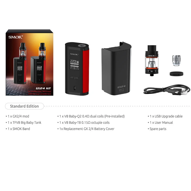 100% Оригинальные smok GX2/4 комплекта с TFV8 большой ребенок бак 5 мл электронные