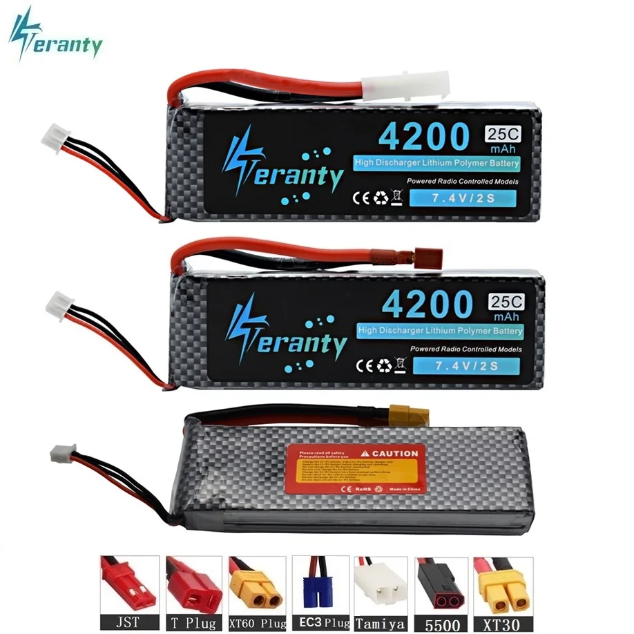 

7.4V 4200mAh 25C 2S LiPo Battery for RC Airplane Helicopter Car Boat 2S 4200 mah 7.4 V Lipo Battery With T/XT60/TRX/JST 3pcs/lot
