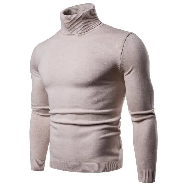 Beige Мужская одежда на весну и осень, новая трикотажная одежда для мужчин, 3XL, одноцветная водолазка, свитер, платье, высокая эластичность, тонкий пуловер, одежда - Цвет: Beige