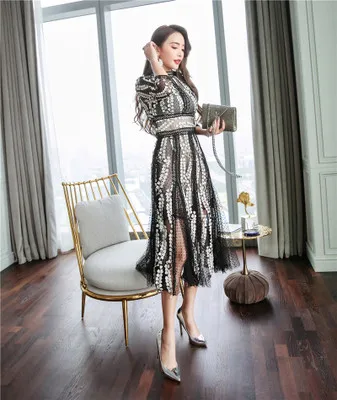 Женское длинное платье SMTHMA Высококачественное праздничное лоскутное с рукавом