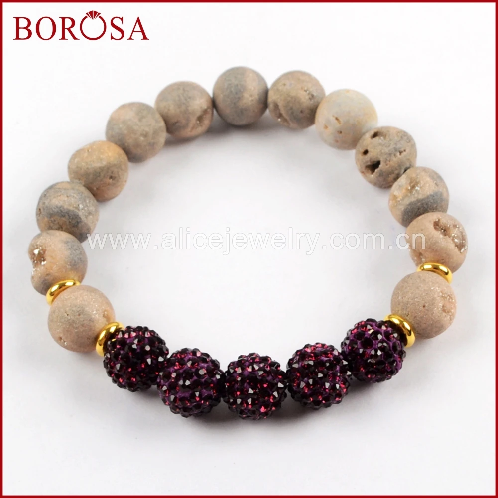 BOROSA 10PCS Fashion 10mm Round Rainbow Titanium Druzy With Disco Ball Beads Bracelet Gems Bangle For Women Jewelry G1575 | Украшения и