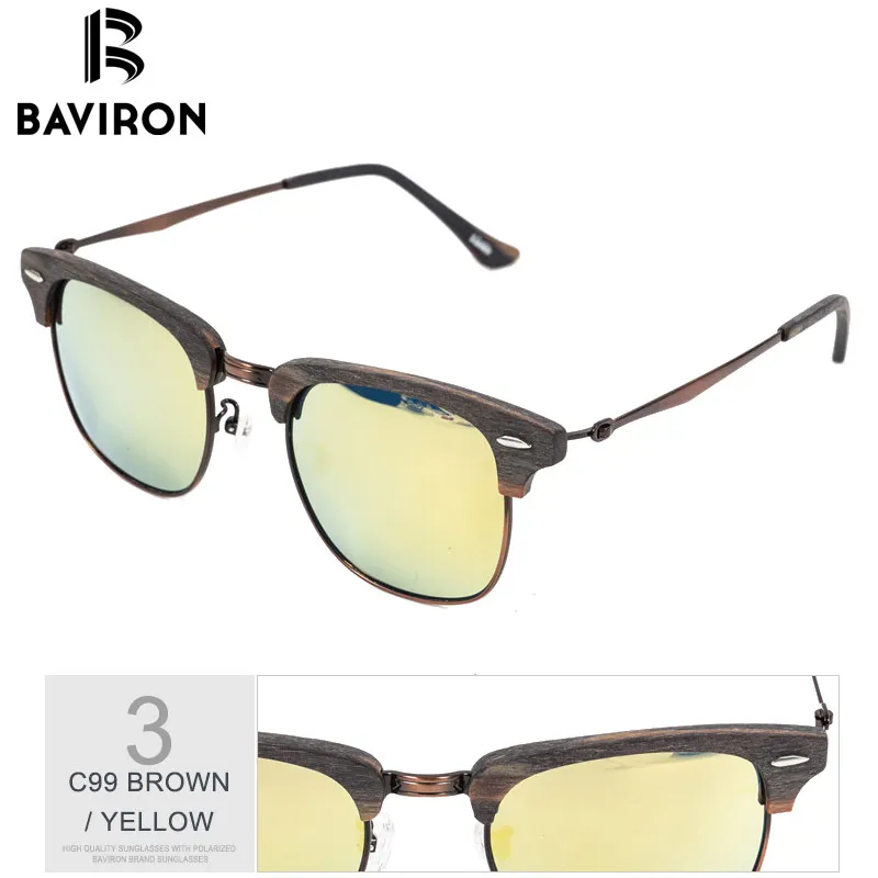 BROWN YELLOW BAVIRON новые деревянные солнцезащитные очки унисекс Ретро тренд солнцезащитные очки металлические ручной работы поляризованные солнцезащитные очки модные очки 8057 - Цвет линз: BROWN YELLOW