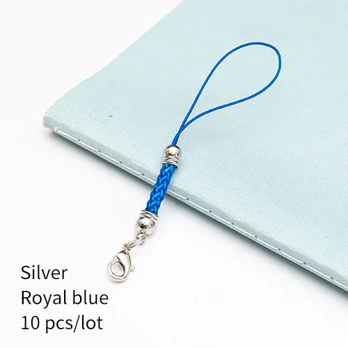 Silver royal blue 10 шт., застежка-карабин, ремешок, шнур, мобильный телефон, Лариат, мобильный ремешок, шарм, нейлоновый брелок, цепочка, ювелирное изделие, сделай сам, ювелирное изделие - Цвет: Silver royal blue