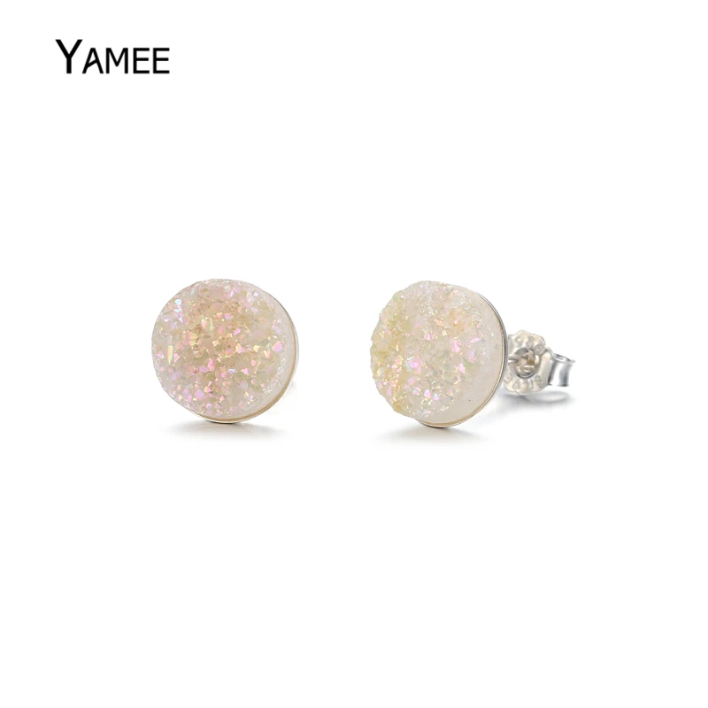 Уникальные круглые серьги с опаловым камнем на стержне Druzy Gem 925 пробы серебряные серьги для женщин классические модные ювелирные изделия для свадебного подарка винтажные