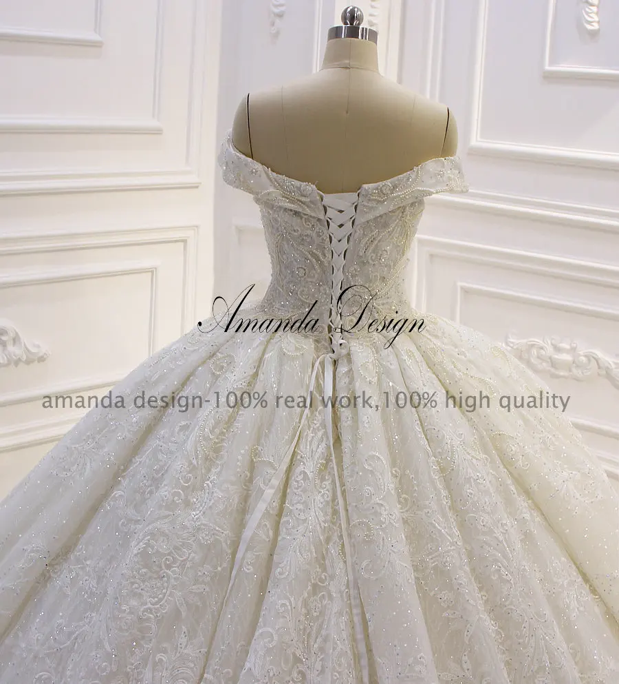 Аманда дизайн abiti sposa с плеча Империя блестящее роскошное свадебное платье