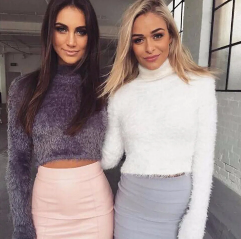 Starlist Женские Длинные рукава живот-обнажая водолазка с коротким эластичный