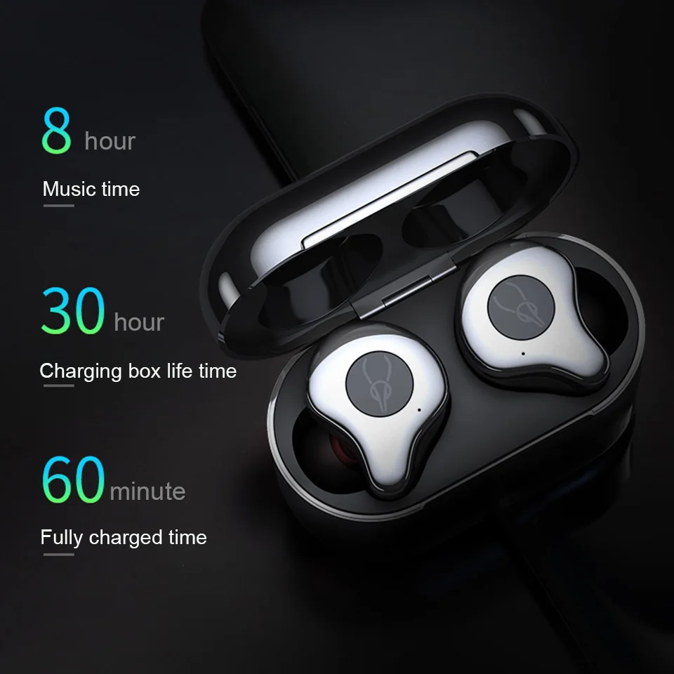 Настоящие беспроводные Bluetooth наушники с глубоким басом, Hi-Fi, стерео, с шумоподавлением, беспроводные наушники с портативной беспроводной зарядной коробкой