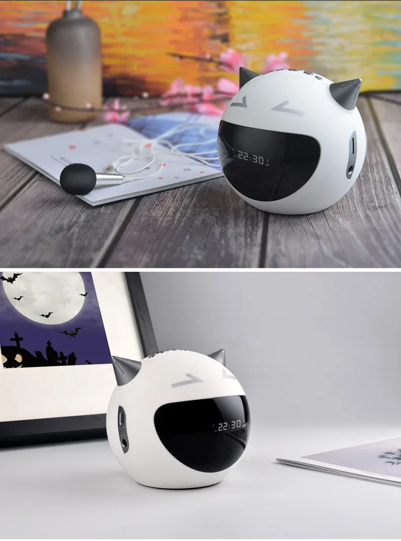 Творческий светодиодный Будильник цифровой динамик bluetooth Повтор Настольные часы милый дьявол радио микрофон музыкальный плеер электронные часы