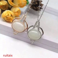 kjjeaxcmy boutique jewels 925 pure silver inlaid natural hetian jade pendant necklace jewelry drop fluid curve shape
